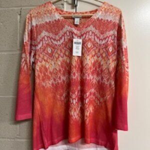 Weekend by Chico's 3/4 sleeve caribbean coral shirt size 1